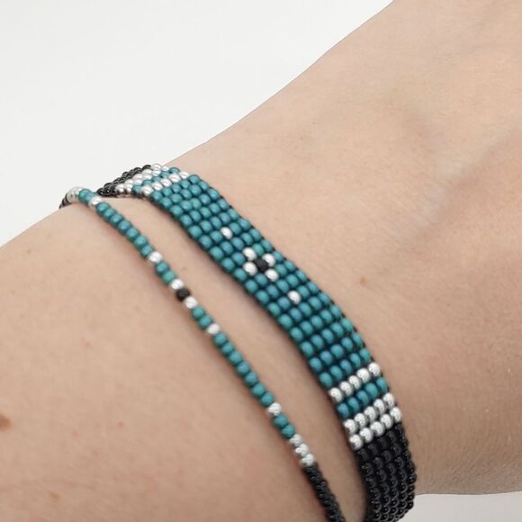 Hand Crafted Jewelry - Loom Beaded Bracelet Set Green and Black